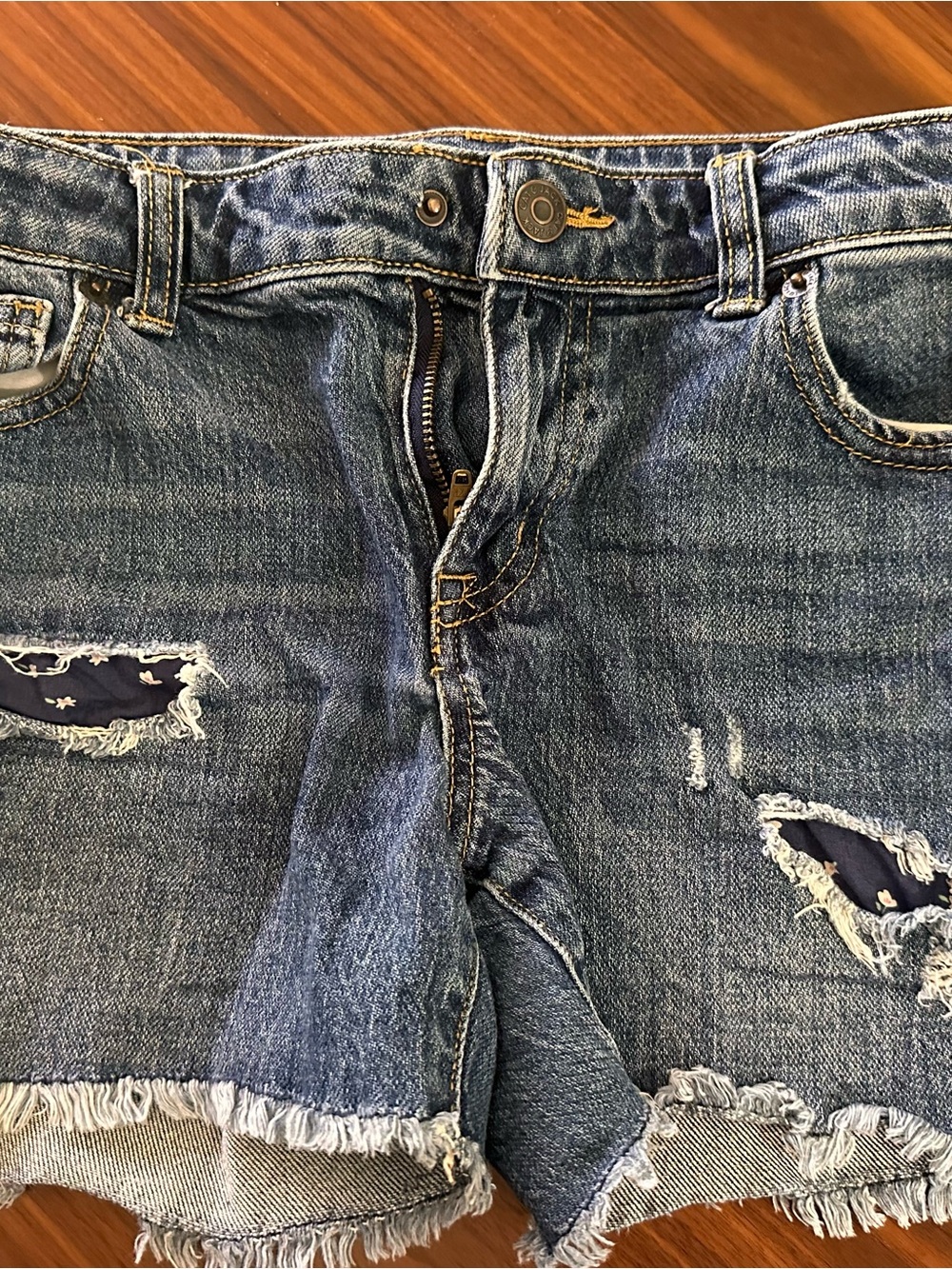 Girl’s Distressed Blue Denim Shorts - Casual Ripped Jean Short 10/12